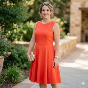 Lauren Ralph Lauren Coral Fit Flare Dress Sz 14 Poppy Orange Red Career Cocktail